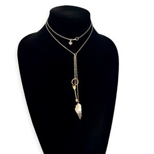 BANANA REPUBLIC | Two-tone Y-Drop Circle, Arrow & Feather Pendant Necklace | NWT